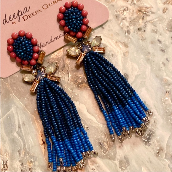 NWT Anthropologie Deepa Crystal Beaded Fringe Earrings - Picture 2 of 11